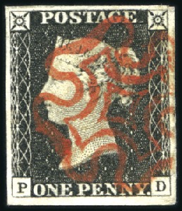 Stamp of Great Britain » 1840 1d Black and 1d Red plates 1a to 11 1840 1d Black pl.2 PD showing re-cut letter square