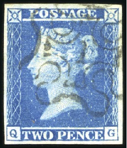 Stamp of Great Britain » 1841 2d Blue 1841 2d Blue pl.3 QG with London "1" in MC, fine t