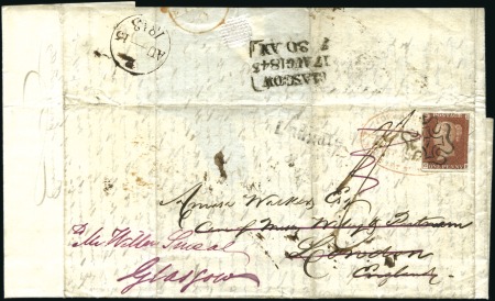 Stamp of Great Britain » 1841 1d Red 1843 Incoming cover from the USA, redirected to Sc