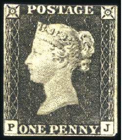 Stamp of Great Britain » 1840 1d Black and 1d Red plates 1a to 11 1840 1d Black pl.3 PJ, just touched to fine margin