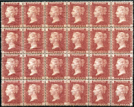 Stamp of Great Britain » 1854-70 Perforated Line Engraved 1864 1d Red pl.208 mint block of 24 (only 1 hinged