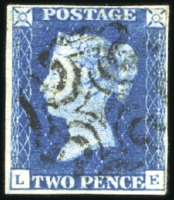 Stamp of Great Britain » 1840 2d Blue (ordered by plate number) 1840 2d Blue pl.2 LE, fine to good margins, neat b