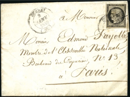 Stamp of France 1849 20c noir (touché à droite) obl. moyen càd T14