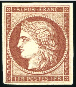 Stamp of France 1849 1F carmin neuf avec belle gomme, peut-être sa