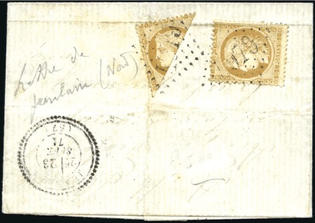 Stamp of France 1870 10c Siège COUPE + normal sur lettre de Jenlai