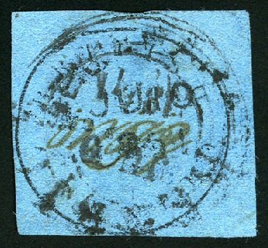 Stamp of British Guiana 1850-51 Cottonreel 12 cents black on pale blue (la