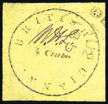 Stamp of British Guiana 1850 Cottonreel 4 cents black on orange, Townsend 