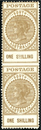 1904-11 Thick POSTAGE 1s brown in vertical pair sh