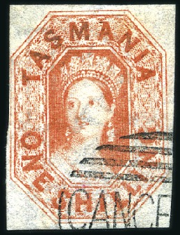1858 Chalon 1s vermilion, with Rowland Hill CANCEL