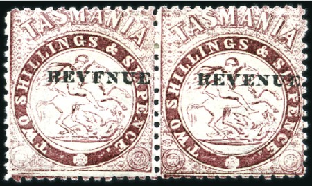 1900 REVENUE 2s6d lake pair with one showing "REVF
