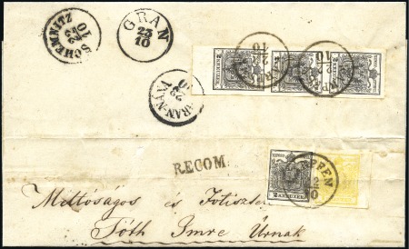 Stamp of Hungary 2Kr schwarz + 1Kr gelb, beide vorderseitig + 2Kr s