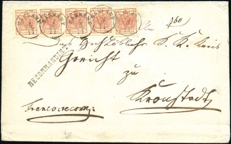 Stamp of Hungary 3Kr rot (5) vorderseitig + 6Kr braun rückseitig (a