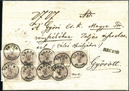 Stamp of Hungary 6Kr braun als Oberrandneunerblock vorderseitig + 6