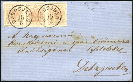 Stamp of Hungary 3Kr rosa in waagrechtem Dreierstreifen, Maschinenp