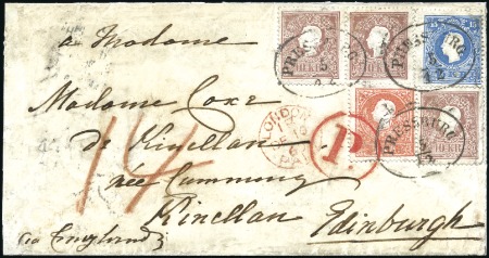 Stamp of Hungary POST NACH GROSSBRITANNIEN
15Kr blau + 10Kr braun 