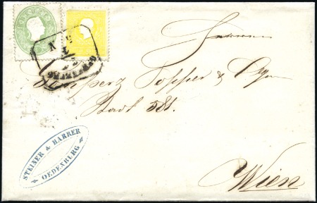 1860-61 3Kr Green together with 1858-59 2Kr yellow