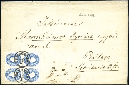 1860-61 15Kr Blue in block of four plus 10Kr brown