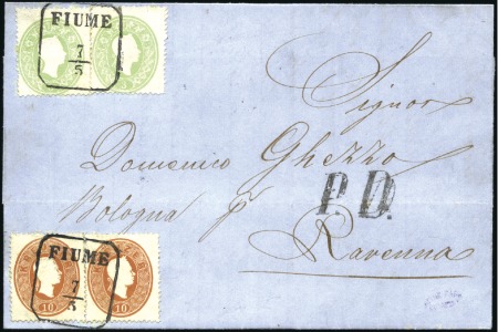 Stamp of Hungary POST NACH ITALIEN
10Kr braun (2) + 3Kr grün (2) a