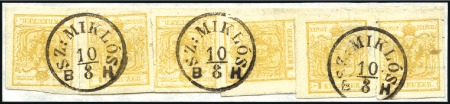 1Kr gelborange Handpapier (6) auf kleinem Briefstü