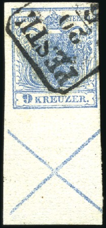 Stamp of Hungary ANDREASKREUZ
9Kr blau Handpapier Type IIb mit gan