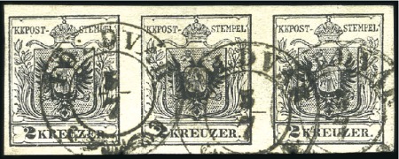 Stamp of Hungary 1850 2Kr Black, machine paper, type IIIb, horizont