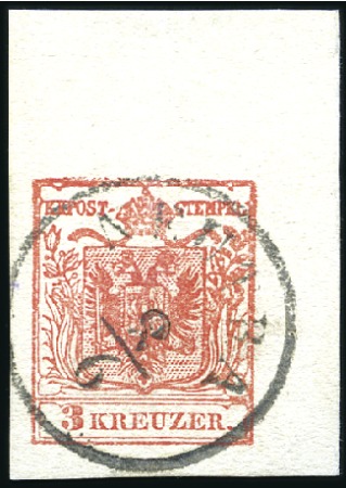 Stamp of Hungary 3Kr rot Maschinpapier IIIa als oberes rechtes Ries