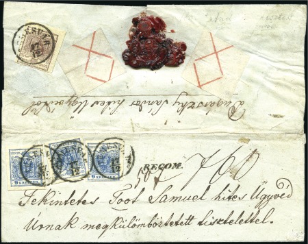 Stamp of Hungary 9Kr blau Maschinpapier type IIIa vorderseitig + 6K