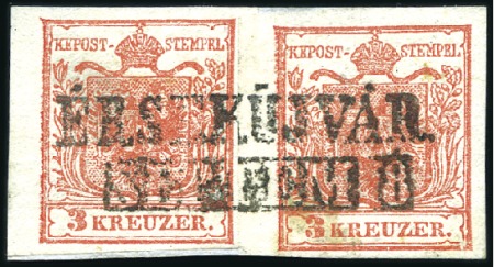 Stamp of Hungary 3Kr rot Handpapier Type Ia-1 (2) auf kleinem Brief