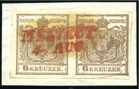 Stamp of Hungary 1850 6Kr Brown handmade paper type Ia horizontal p