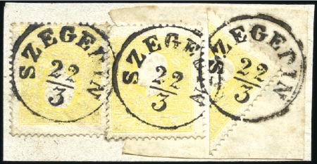 Stamp of Hungary 2KR SZEGEDIN HALBIERUNG
2Kr gelb Ausgabe 1859 Typ