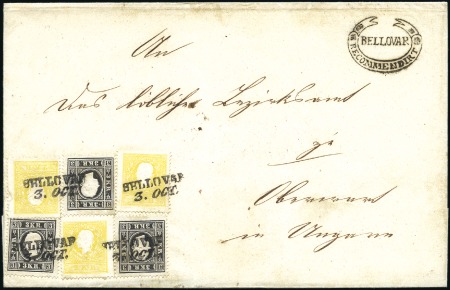 Stamp of Hungary 1858 3Kr Black, type II (5, incl. two on reverse),