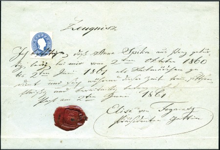 FISKALVERWENDUNG
15Kr blau Ausgabe 1861 als Fiska
