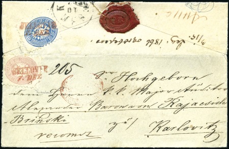 1863-64 5Kr Red and 10Kr blue (reverse), perf. 9 1