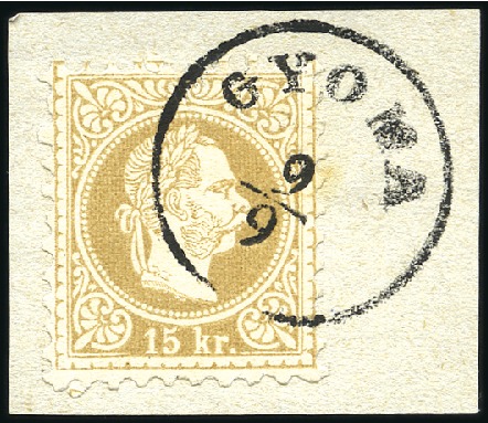 Stamp of Hungary 15Kr Brown tied by GYOMA 9/9 cds on small piece, v