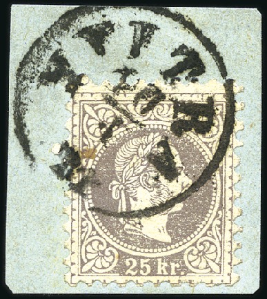 Stamp of Hungary 25Kr violettgrau auf kleinem Briefstück mit prakti