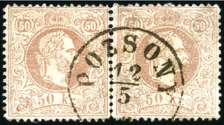 Stamp of Hungary 50Kr lilarosa in waagrechtem Paar mit Einkreis POZ