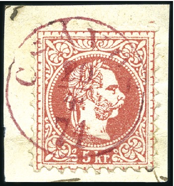 Stamp of Hungary 1867 5Kr Red tied by CSÁVOS 20/4 71 cds in RED on 