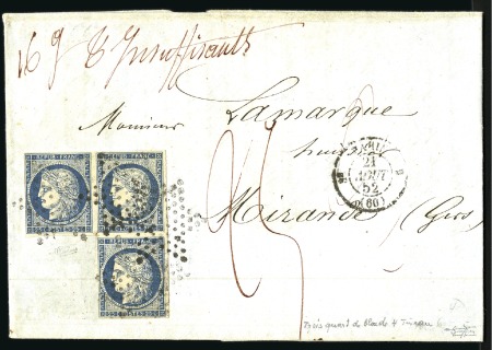 1852 Lettre de Paris 21.08.52 pour Mirande avec ra