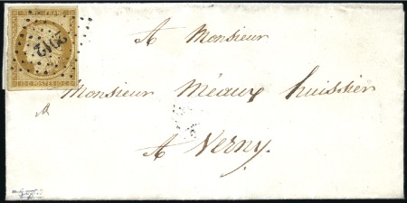 Stamp of France 1849 10c bistre-jaune obl. PC2912 de Solgne, Mosel