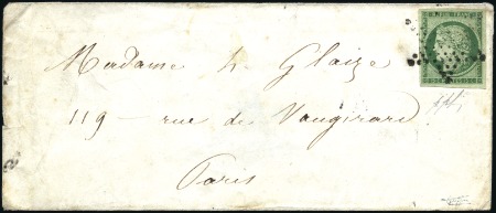 Stamp of France 1849 15c vert foncé, belles marges, sur lettre loc