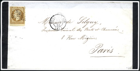 Stamp of France 1852 10c Présidence, petit bord de feuille, obl. P
