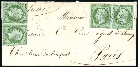 Stamp of France 5c Empire ND, deux paires, au filet, obl. PC3691 s