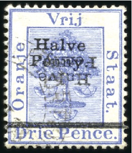 1896 1/2d on 3d with surcharge double (one inverte