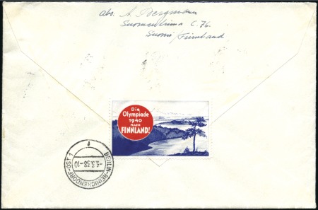 Stamp of Olympics 1940 Helsinki: 1938 (Feb 28) Envelope with Lahti S