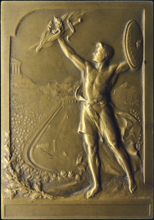 1906 Athens plaque in bronze by Vennier depicting 