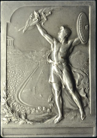 1906 Athens plaque in silvered bronze by Vennier d