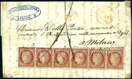 Stamp of France 1849 1F carmin en paire avec voisins + bande de qu