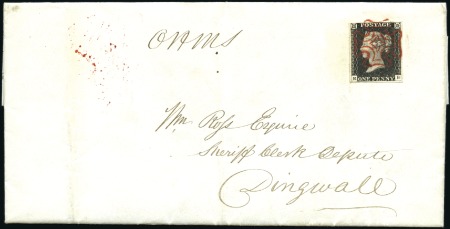 Stamp of Great Britain » 1840 1d Black and 1d Red plates 1a to 11 1840 (Jun 16) OHMS entire from Edinburgh to Dingwa