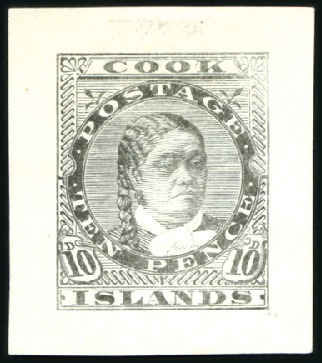 1893 Queen Makea Takau Die Proofs: 1d in brown, 1d