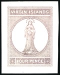 Stamp of British Virgin Islands 1867 4d Imperforate proofs on card, in mauve, dull